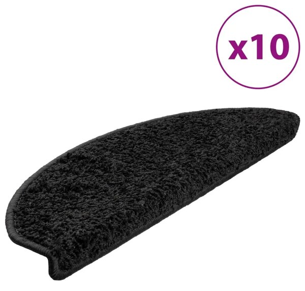 Prostirke za stepenice 10 kom 65x21x4 cm Crne poluokrugle velike - Crna 65 x 21 x 4 cm 10 Crna