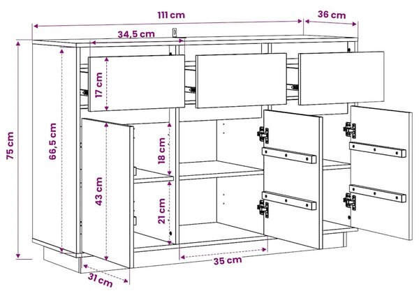 Komoda 111 x 36 x 75 cm od masivne borovine - Prirodna 1 Prirodna