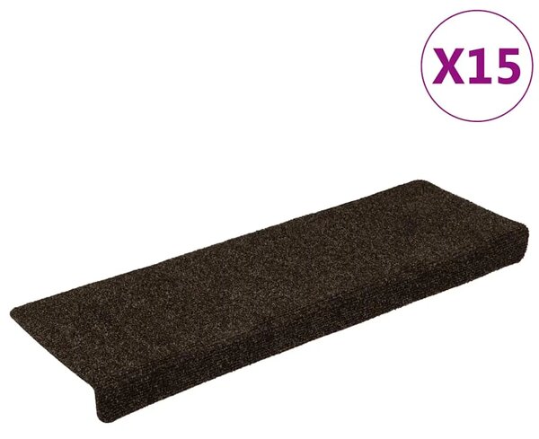 Prostirke za stepenice samoljepljive 15 kom 65x21x4 cm tamnosmeđe pravokutne rubove - Tamno smeđa 15 Tamno smeđa 15
