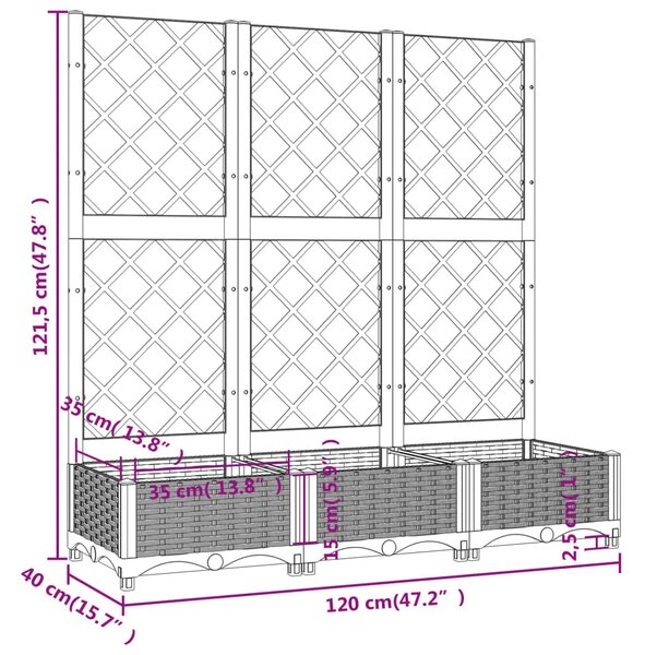 Vrtna žardinjera s rešetkom crna 120x40x121 5 cm PP - Crna 120 x 40 x 121.5 cm 1 Crna