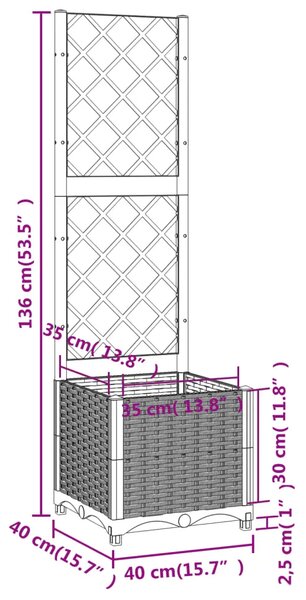 Vrtna sadilica s rešetkom smeđa 40 x 40 x 136 cm PP - Smeđa 40 x 40 x 136 cm 1 Smeđa
