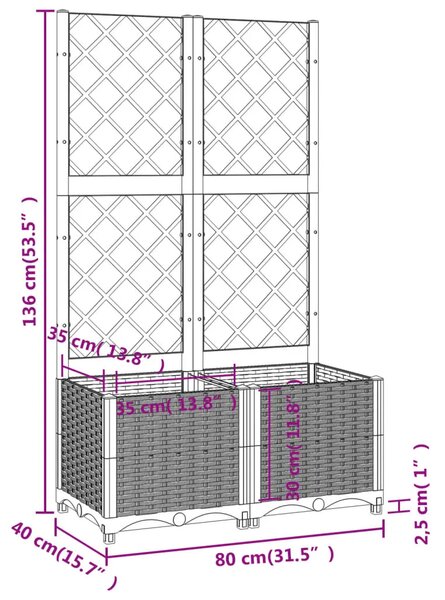 Vrtna žardinjera s rešetkom crna 80x40x136 cm PP - Crna 80 x 40 x 136 cm 1 Crna