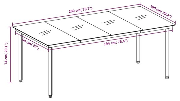 Vrtna garnitura - 9-dijelni vrtni blagovaonski set crni - Crna Dužina stola 200 cm 8 Crna