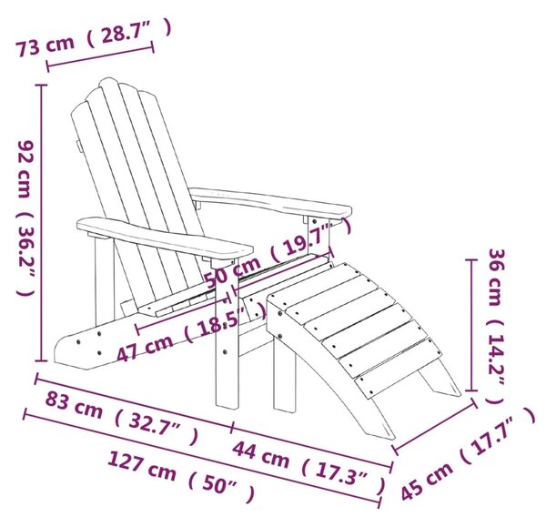 Vrtna stolica Adirondack s osloncem za noge HDPE boja vode - Aqua plava 1 fotelja + tabure Aqua plava