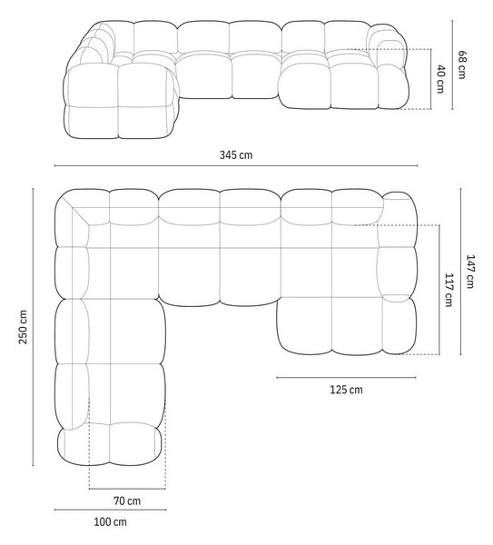 Tamno smeđa baršunasti kutna garnitura (s lijevim kutom/u obliku slova "U") Loretto – Cosmopolitan Design