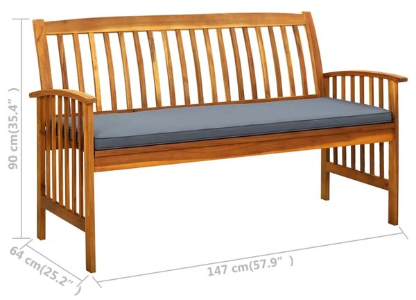 Vrtna klupa s jastukom 147 cm od masivnog bagremovog drva - Tamno siva 147 cm 1 1