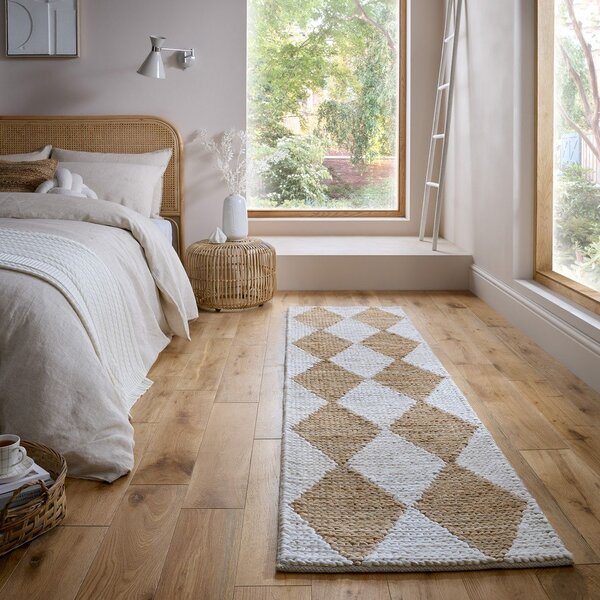 Bijela/u prirodnoj boji ručno rađena staza od mješavine jute 80x230 cm Effie Diamond – Flair Rugs
