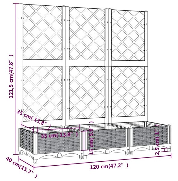Vrtna sadilica s rešetkom plava siva 120 x 40 x 121 5 cm PP - Plavo-siva 120 x 40 x 121.5 cm 1 Plavo-siva