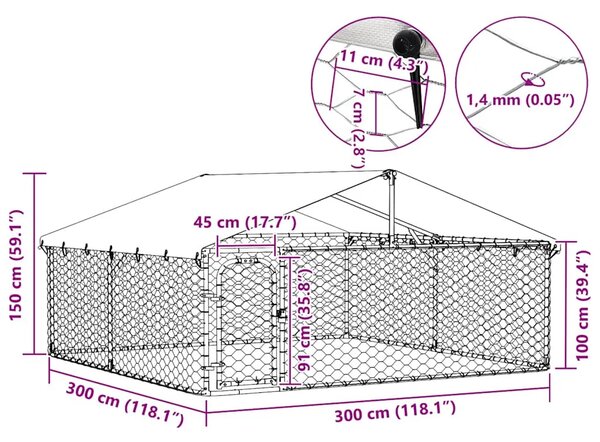 Vanjski kavez za pse s krovom 300 x 300 x 150 cm - 300 x 300 x 150 cm 1 300 x 300 x 150 cm