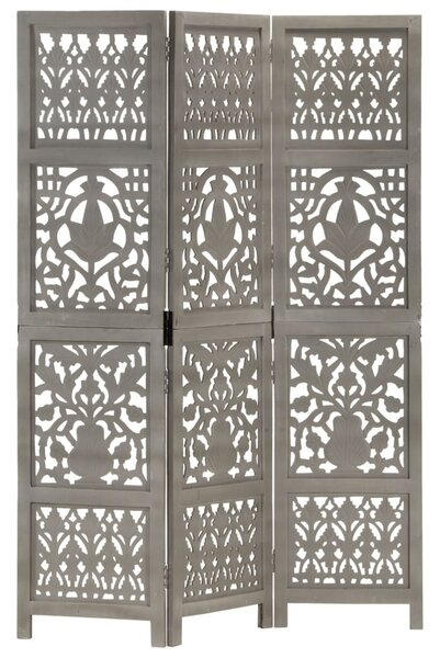 VidaXL Sobna pregrada s 3 panela siva 120 x 165 cm masivno drvo manga