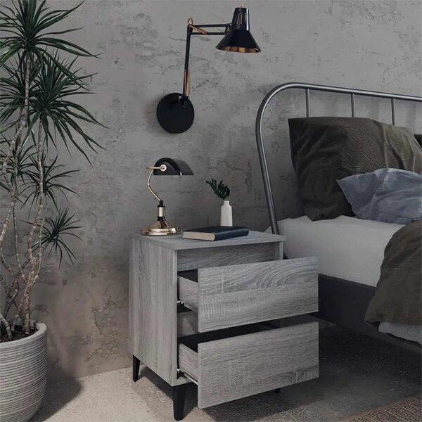 Noćni ormarići s metalnim nogama 2 kom sivi hrast 40x35x50 cm - Sivi hrast sonoma 2 Sivi hrast sonoma 2