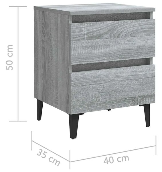 Noćni ormarići s metalnim nogama 2 kom sivi hrast 40x35x50 cm - Sivi hrast sonoma 2 Sivi hrast sonoma 2