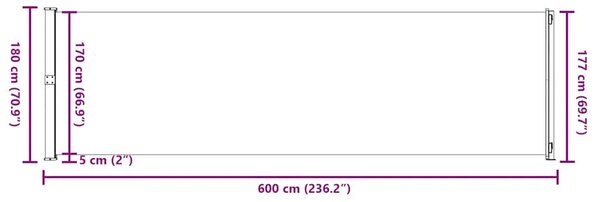 Uvlačiva bočna tenda za terasu 180 x 614 cm siva - Siva 180 x 600 cm 1 Siva