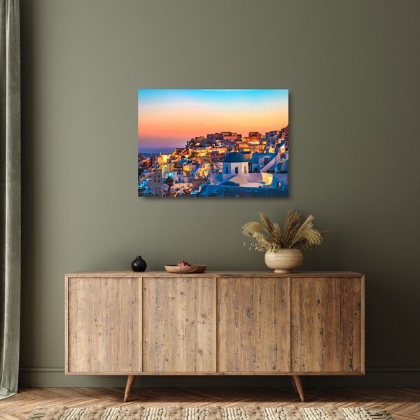Staklena slika - Santorini u sumrak (70x50 cm)