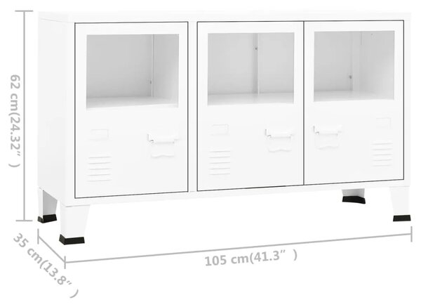 Komoda bijela 105 x 35 x 62 cm od metala i stakla - Bijela 1 Bijela
