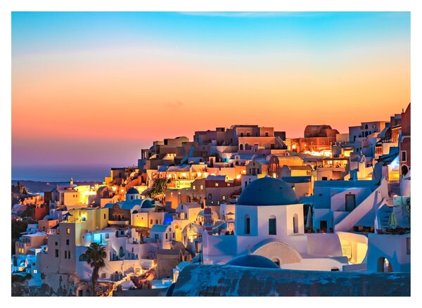 Staklena slika - Santorini u sumrak (70x50 cm)