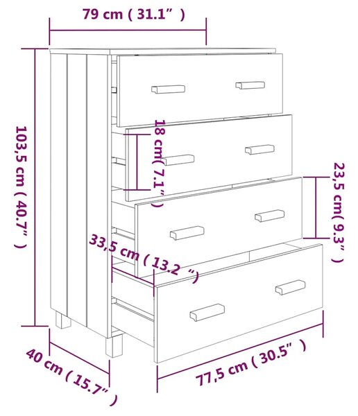 Komoda HAMAR boja meda 79 x 40 x 103 5 cm od masivne borovine - boja meda 1 Boja meda