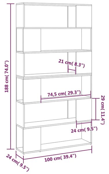 Ormarić za knjige / Paravan - Sobna pregrada boja betona 100x24x188 cm - Beton siva 1 Beton siva