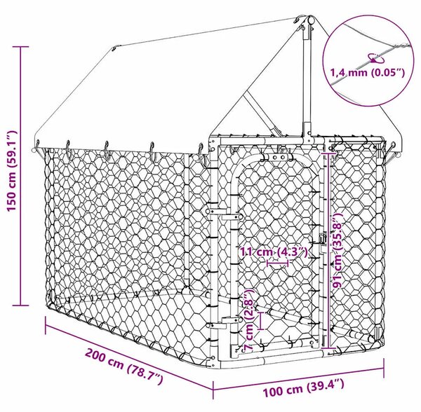 Vanjski kavez za pse s krovom 200 x 100 x 150 cm - 200 x 100 x 150 cm 1 200 x 100 x 150 cm