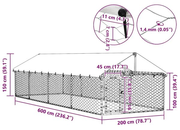Vanjski kavez za pse s krovom 600 x 200 x 150 cm - 600 x 200 x 150 cm 1 600 x 200 x 150 cm