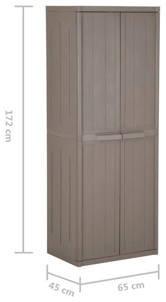 Vrtni ormarić za pohranu smeđi 65x45x172 cm PP s izgledom drva - Smeđa 1 4 police 1