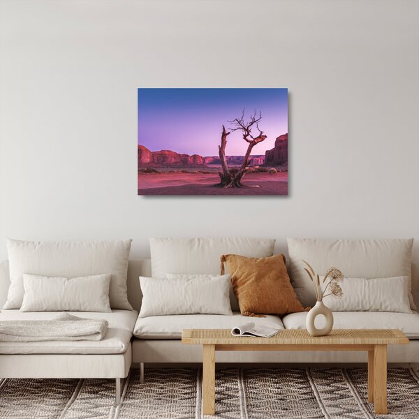 Staklena slika stabla u blizini crvenih stijena (70x50 cm)