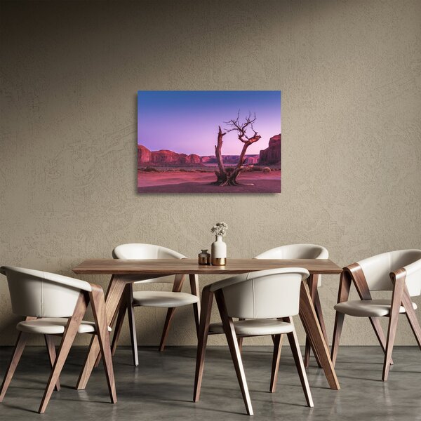 Staklena slika stabla u blizini crvenih stijena (70x50 cm)