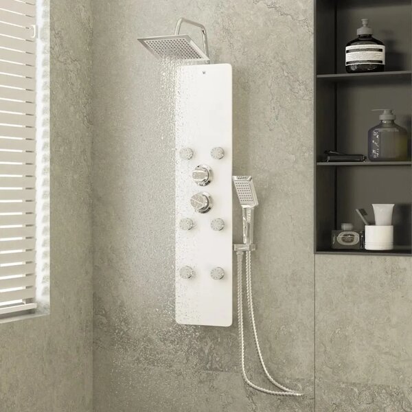 Tuš panel od stakla 25 x 47 5 x 130 cm bijeli - Bijela Bijela