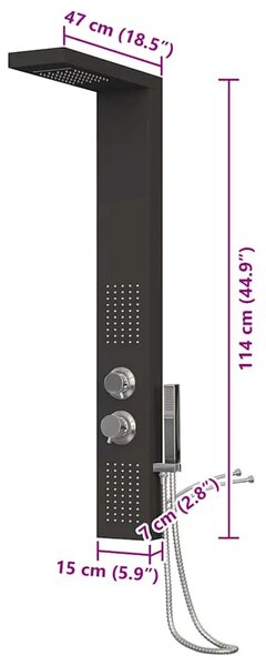 Tuš panel aluminijski crni - Crna 15 x 47 x 114 cm Crna 15 x 47 x 114 cm
