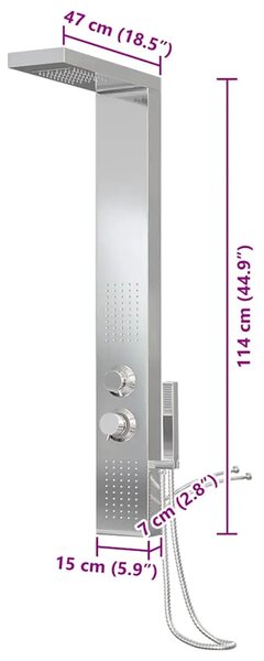 Tuš panel od nehrđajućeg čelika četvrtasti - Srebrno 15 x 47 x 114 cm Srebrno 15 x 47 x 114 cm