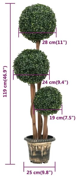 Umjetni šimšir u obliku kugle s posudom zeleni 119 cm - 25 x 119 cm 1 25 x 119 cm
