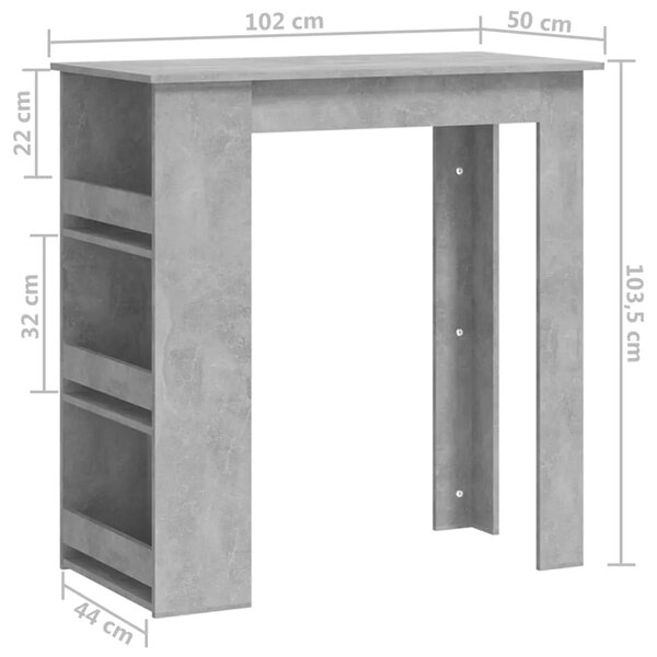 Barski stol sa stalkom za pohranu boja betona 102x50x103 5 cm - Beton siva 1 Beton siva