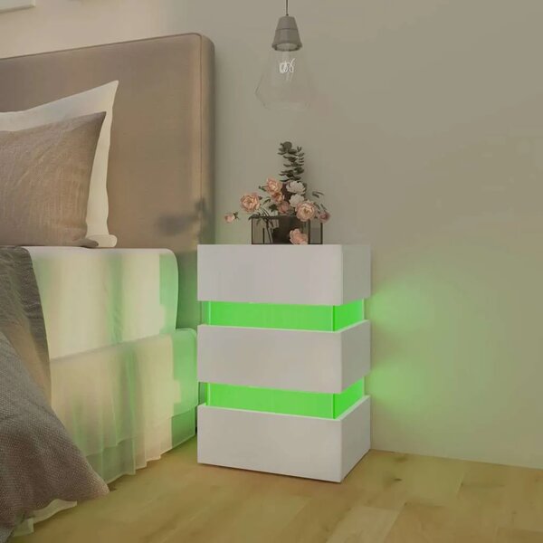 LED noćni ormarić bijeli 45 x 35 x 67 od konstruiranog drva - Bijela 1 Bijela