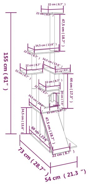 Penjalica za mačke - Kuća za mačke - Grebalica sa stupovima za grebanje krem 155 cm - Krema Krema