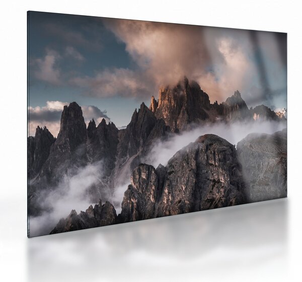 Staklena slika - Talijanski Dolomiti skriveni u magli (70x50 cm)