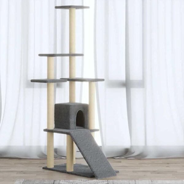 Penjalica za mačke - Kuća za mačke - Grebalica sa stupovima za grebanje svjetlosiva 155 cm - Svjetlosiva Svjetlosiva