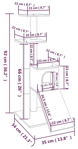Penjalica za mačke - Kuća za mačke - Grebalica sa stupovima za grebanje krem 92 cm - Krema Krema