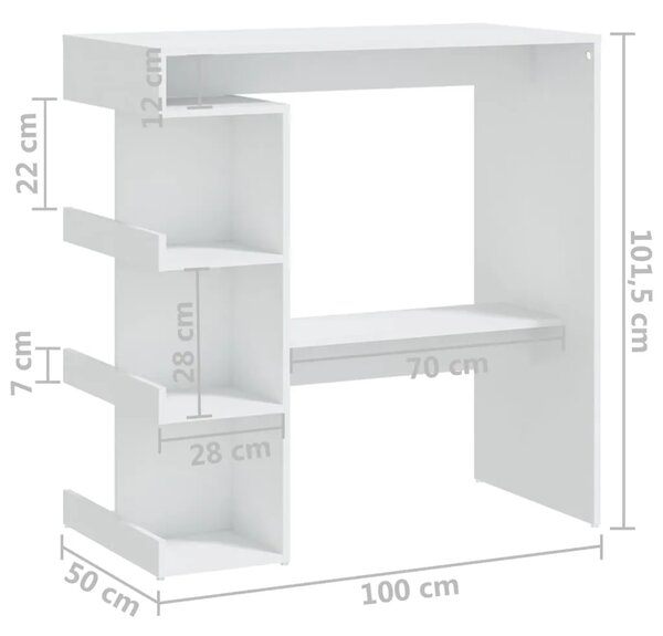Barski stol sa stalkom za pohranu bijeli 100x50x101 5 cm drveni - Bijela 1 Bijela