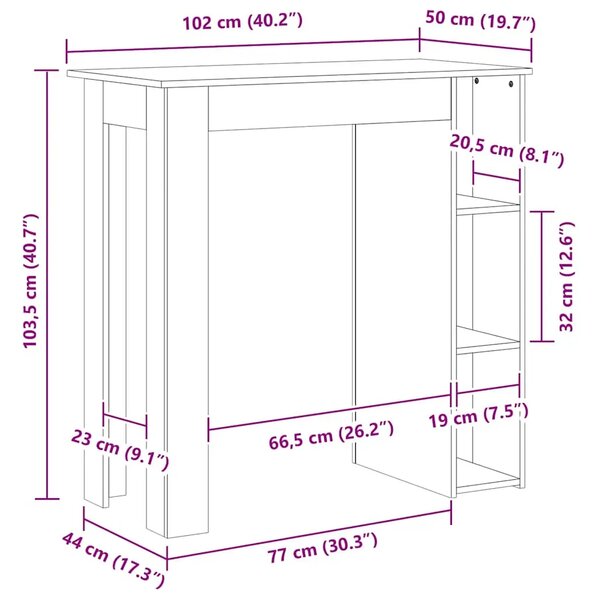 Barski stol s policom boja betona 102 x 50 x 103 5 cm drveni - Beton siva 1 Beton siva