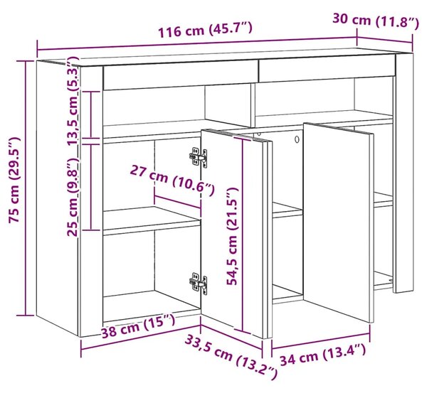 Komoda s LED svjetlima crna 115 5 x 30 x 75 cm - Crna 115.5 x 30 x 75 cm 1 Crna