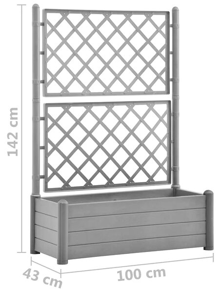 Vrtna sadilica s rešetkom 100 x 43 x 142 cm PP siva boja kamena - Siva 100 x 43 x 142 cm 1 Siva