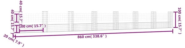 Gabion - Gabion ograde - Gabionska košara U-oblika s 8 stupova 860x20x100 cm željezna - 860 x 20 x 100 cm 1 860 x 20 x 100 cm