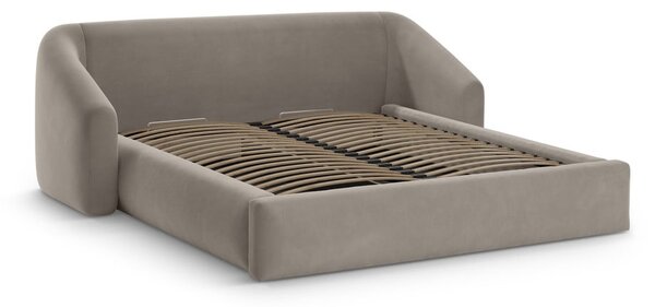 Svjetlo smeđi tapecirani bračni krevet s prostorom za odlaganje s podnicom 180x200 cm Campi – Cosmopolitan Design