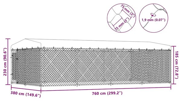 Vanjski kavez za pse s krovom 7 6 x 3 8 x 2 3 m - 1 Da Da