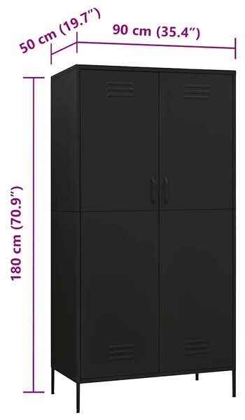 Ormar crni 90 x 50 x 180 cm čelični - Crna 1 1 Crna