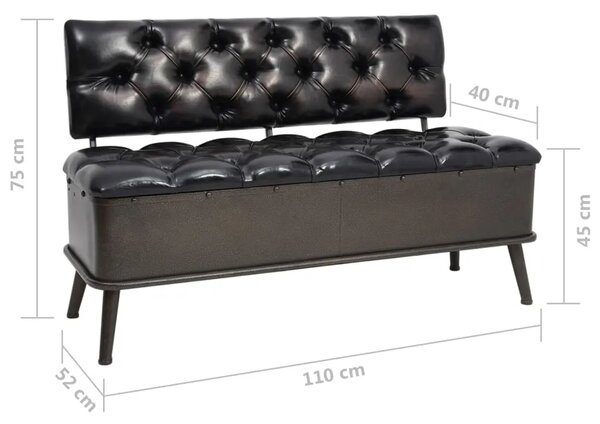 Klupa za pohranu s naslonom 110 cm crna od umjetne kože - Crna 110 x 52 x 75 cm Crna 110 x 52 x 75 cm
