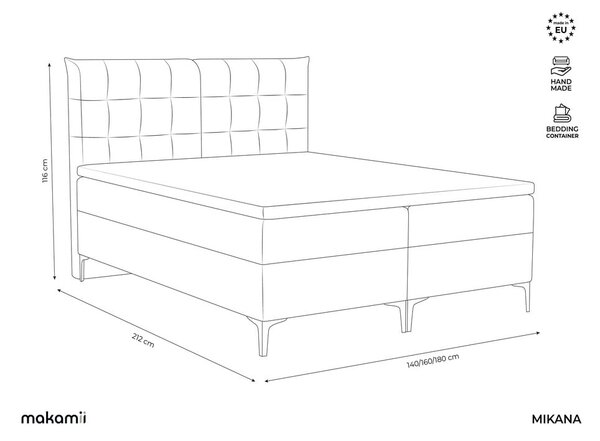 Sivi boxspring krevet s prostorom za odlaganje 180x200 cm Mikana – Makamii