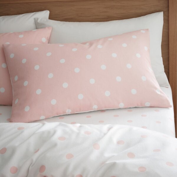 Bijela/ružičasta flanelska posteljina za bračni krevet 200x200 cm Polka Dot – Catherine Lansfield