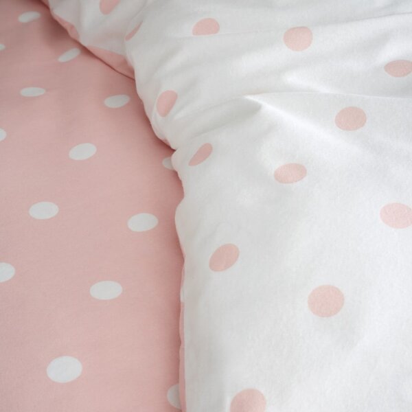 Bijela/ružičasta flanelska posteljina za bračni krevet 200x200 cm Polka Dot – Catherine Lansfield