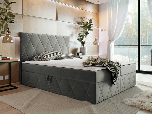 Boxspring krevet Comfivo 225Bračni, Boxspring, Siva, 160x200, Tkanina, Basi a doghePodnice, 163x206x112cm